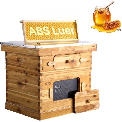 Bienenstock, 20 Rahmen, Bienenbeute Zander, mit Bienenwachs beschichtetes Tannenholz, 1 tiefer + 1 mittlerer Bienenkasten, Langstroth-Bienenstock-Set, transparente Acrylfenster mit Fundamenten (1/5)