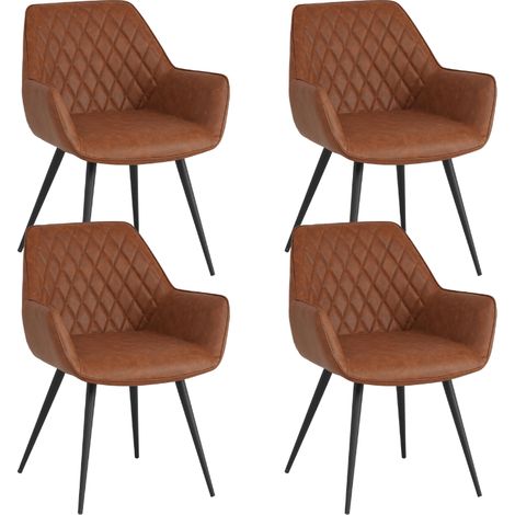 Set mit 4 industriellen Esszimmerstühlen Cara Cognac-Karomuster – (1/5)