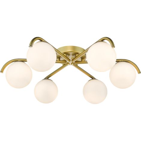 Dar Orlena Plafonnier Orlena à 6 lumières, finition or satiné et verre opale (1/5)