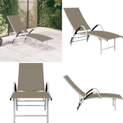 Chaise longue Textilène et aluminium Taupe - Chaises Longues - Transats - Mobilier De Jardin - Chaises Extérieures - Relaxations - Home & Living (1/5)