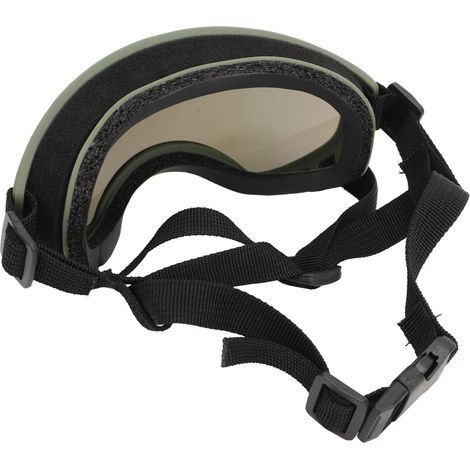 Lunettes de soleil pour grands chiens, protection UV, coupe-vent, idéales pour le ski, les voyages et les activités de plein air. Monture vert armée, verres bleus. (1/5)