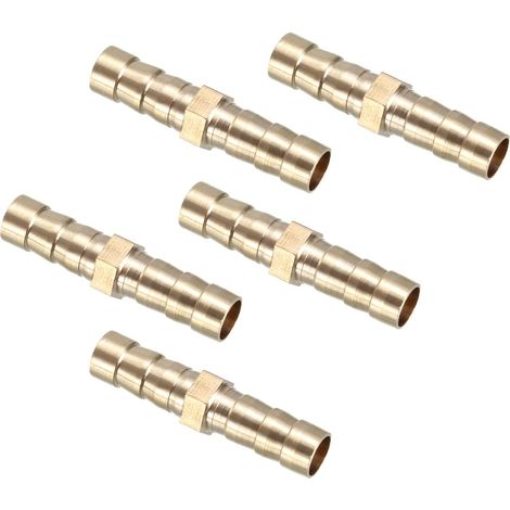 5PCS 8mm Dia Brass Straight Barb Pipe Fitting Golden (1/4)