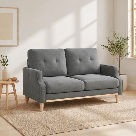 Sofa 2-Sitzer mit USB-Anschluss Stoff Dunkelgrau OKMYHOME (1/5)