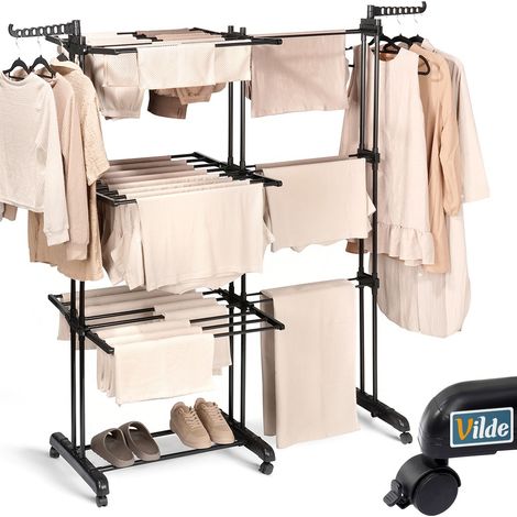 Vilde Étendoir à linge 78-130x64x172 cm plastique métal pliable noir (1/5)