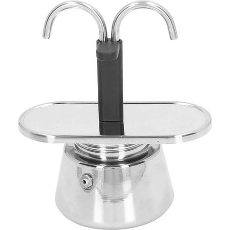 Cafetera Moka de 2 tazas en acero inoxidable de 100 ml. Tubo doble, para café expreso estilo italiano en la estufa. (1/5)