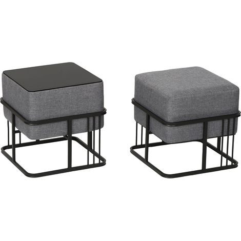 Juego de 2 pufs apilables diseño moderno y atemporal 38 x 38 x 38 cm multifuncionales cuadrados gris oscuro 030009691 (1/5)