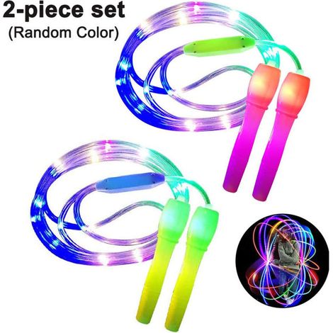 Paquet de 2 cordes à sauter LED, longueur réglable et trois modes d'éclairage, corde à sauter de vitesse pour enfants, spectacle de lumière, fitness