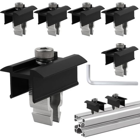 6 Pièces Fixation Panneau Solaire Centrale, Noirs Rail Panneau Solaire avec Clé Hexagonale pour Photovoltaïque Camping Car Toiture Mural Modulhöhe 30 mm - 40 mm (1/5)