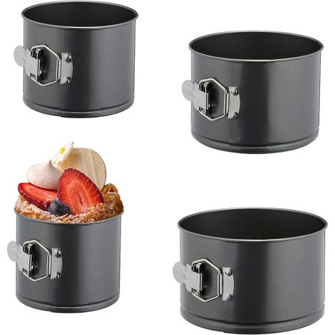 Lot de 4 Moule à gâteau, Rond, Diamètre 12-18 cm, Fond amovible, Acier au carbone, Revêtement anti-adhésif, Pour tarte et quiche (1/5)