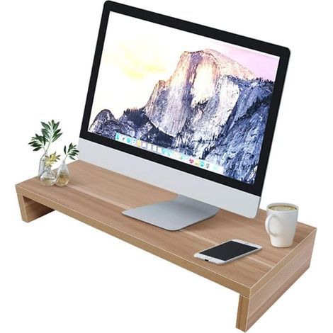 Support pour moniteur de bureau, support pour ordinateur portable, support pour écran et ordinateur portable, support pour moniteur de bureau, support en bois, pour table de bureau (1/4)