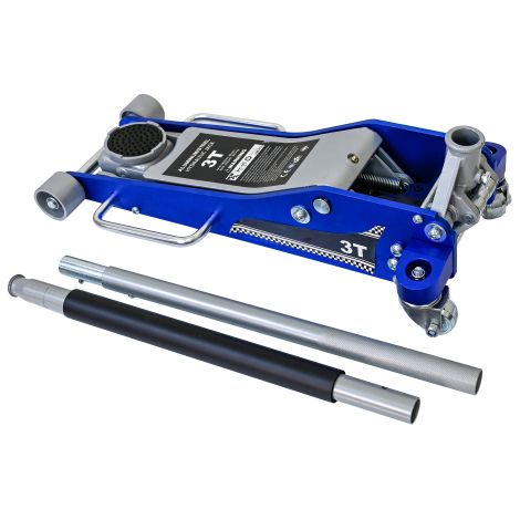 3T Aluminum Iron Horizontal Jack/Hydraulic Trolley Service/Floor Jack with Extra Saddle (Fits: SUVs and Extended Height Trucks): 3 Ton (6,600 lb) Capacity, Blue&Silver