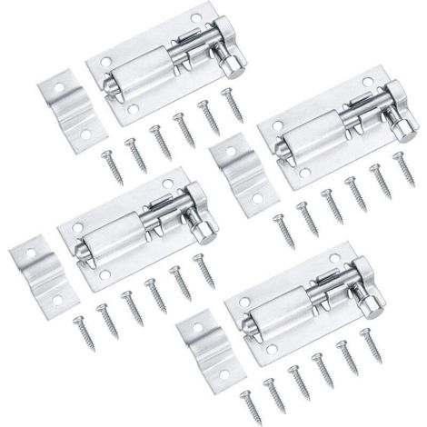 Juego de 4 pestillos de puerta, de acero inoxidable resistente de 2 pulgadas, cerrojos de seguridad sólidos con tornillos, adecuados para puertas de cobertizos, puertas exteriores y baños (50 m (1/5)