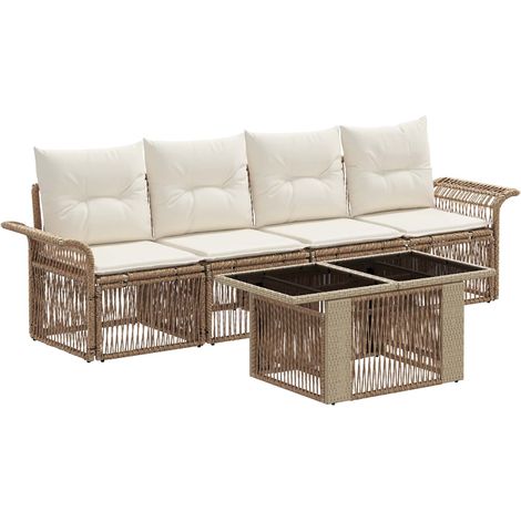 Conjunto de sofás de jardín 5 uds. Beige y blanco crema vidaXL (1/5)