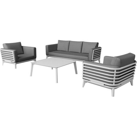 PROLOISIRS Salon de détente Moss II alu avec coussins sunbrella - blanc (set complet)