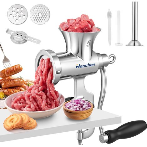 Stainless Steel Manual Mincer Manual Meat Mincer, Household Meat Grinder with Accessories for Biscuits and Sausage Tube (1/5)
