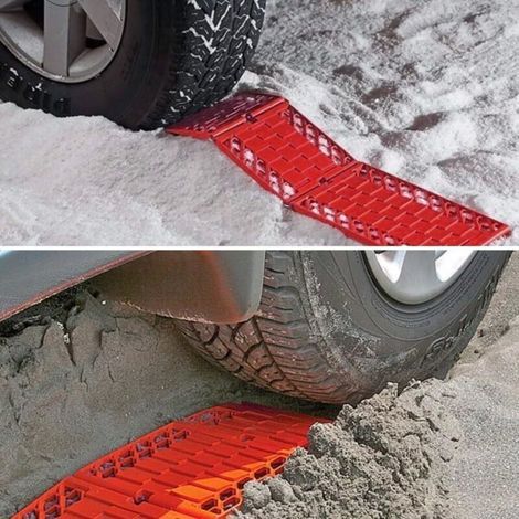 Tapis d'évacuation d'urgence pour voiture, antidérapant, compatible avec la plupart des SUV et fourgonnettes, aide à la traction portable, couleur rouge (1/4)