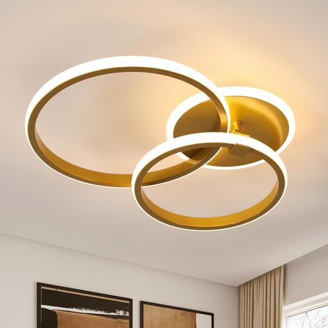 COMELYLED Ceiling Light Gold, 42W 4700LM Modern Aluminum Ceiling Lamp, Acrylic LED Ceiling Light Fixture for Living Room, Bedroom, Hallway, Kitchen, Hall, Office, 3000K Warm White Light [Energy Class