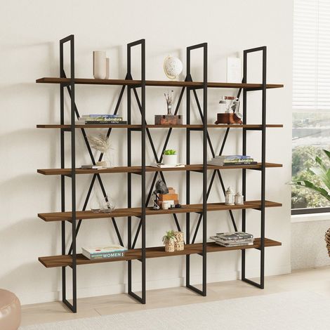 Bücherregal Perletto, 5 Ebenen, freistehend, als Raumteiler nutzbar, 160x26x160h cm Walnussbraun (1/4)