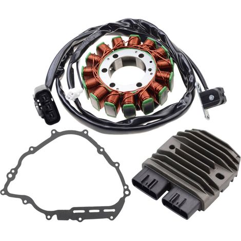 3-teiliger Reparatursatz für das Ladesystem des Yamaha YFM550 Grizzly / FWA Quads (2009-2015): Statorspule, Papierdichtung und Gleichrichter. (1/4)