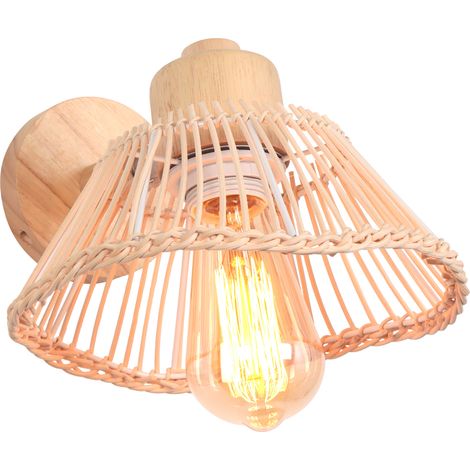 Bambou Applique Murale Style Bohème Abat-jour en Fleur Applique de Mur Rustique Luminaire E27 pour Couloir Salon Cuisine Couloir 1PCS (1/5)