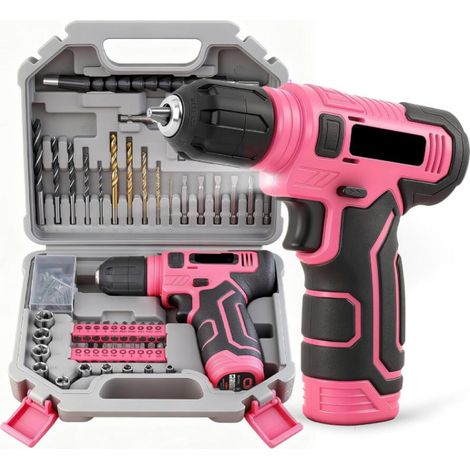 Perceuse Visseuse Sans Fi Rose 8V USB, Ensemble 110 Pièces avec Forets, Douilles et Jeu d’Embouts de Tournevis, Accessoires dans une Mallette Portable