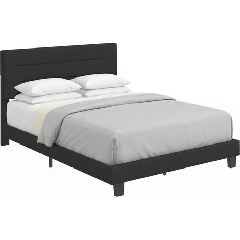 HOMCOM Letto Matrimoniale Con Testiera Regolabile, Tessuto Lino, 164x208 cm Nero (1/5)
