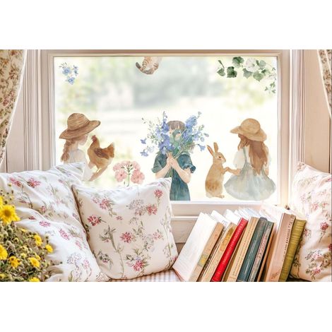 Dekorative, selbstklebende Fensteraufkleber, Frühlingsblumen, 6 Stück