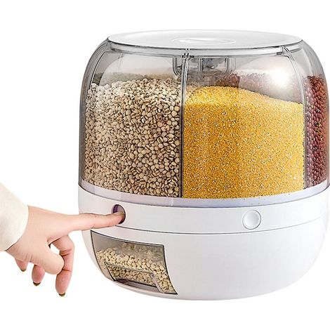Boîte de rangement pour céréales et riz à 6 compartiments, avec couvercle rotatif et fermeture hermétique. Grande capacité, idéale pour la cuisine. (1/5)