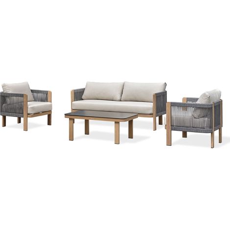 JESPAR - Conjunto de muebles de jardín bajos de 5 plazas - Efecto madera - REMARQUABLE