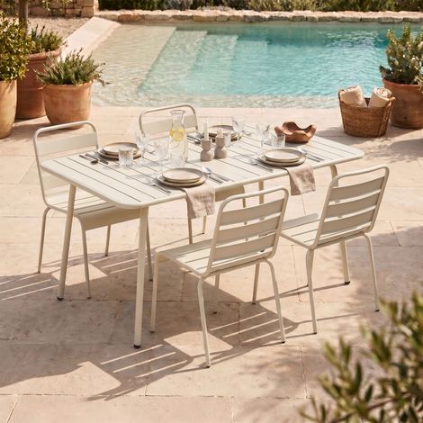 Ensemble table de jardin + 4 chaises en métal beige - BACA (1/5)