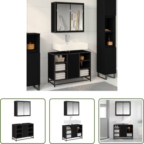 Armoire miroir -  Ensemble de mobilier de salle de bain 2 pcs Chêne noir (1/5)