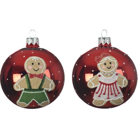 Palline per albero di Natale in vetro color Rosso con pupazzi da 8 cm, confezione da 6 pezzi