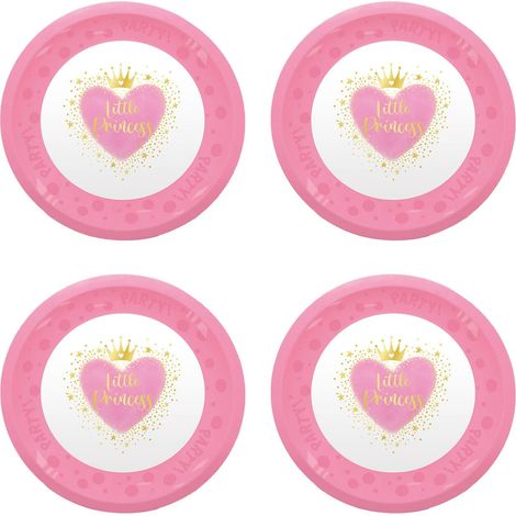 Assiette Little Princess en plastique, 4 pièces, réutilisable, vaisselle de fête pour anniversaire ou fête à thème, Petite Princesse (1/2)