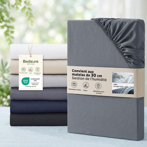 Drap Housse 140x200 Microfibre jusqu'à 30cm, Anthracite (1/5)