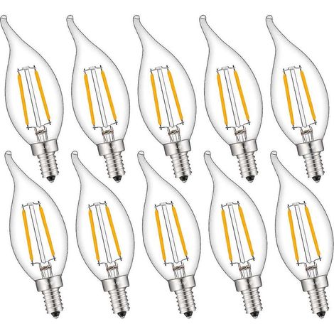 Lot de 10 ampoules LED E12 à intensité variable, style candélabre, 2 W, 2500 K, blanc chaud, effet flamme vintage, CA11, pour lustres.