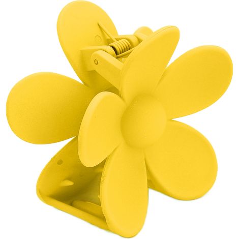 Pince à cheveux plastique double verrouillage dentée fleur antidérapant accessoire coiffure jaune citron (1/5)