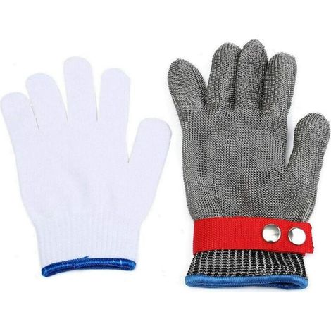 MOONSTARS Gant Anti Coupures, Gant de Boucher, Maille d'acier Inoxydable, Protection de Niveau 5, Gant de Travail pour Abattage, Sculpture Sur Bois, Trancheuse à Mandoline (Taille L) (1/4)