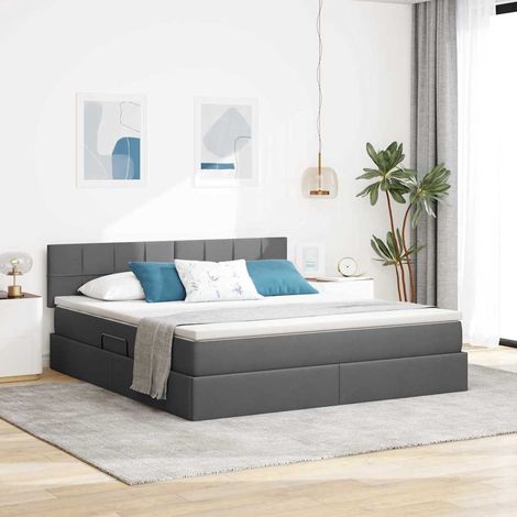 vidaXL LED-Speicherbett mit Matratze Dunkelgrau 180 x 200 cm Stoff (1/5)