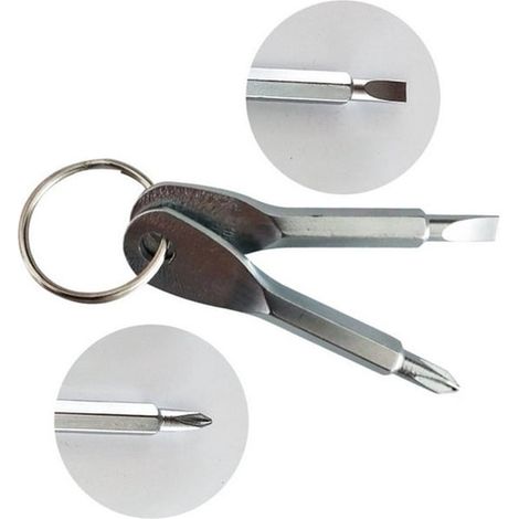 Lot de 2 tournevis compacts, plat et cruciforme, avec porte-clés, outils pratiques pour voiture, voyage et petits travaux (1/5)