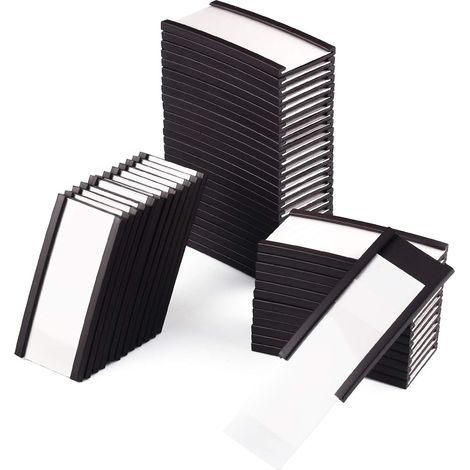 Confezione da 50 etichette magnetiche rimovibili e scrivibili, di dimensioni 25 x 50 mm, per lavagne bianche e scaffali metallici. (1/5)
