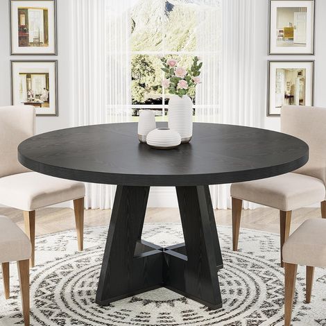 Tribesigns Runder Esstisch aus Holz, Küchentisch für Esszimmer, Wohnzimmer, 119,4 cm, Esszimmertische für 4 Personen, Bauernhaus-Esstisch mit Holztischplatte und Kreuzfuß, Schwarz (nur Tisch) (1/5)