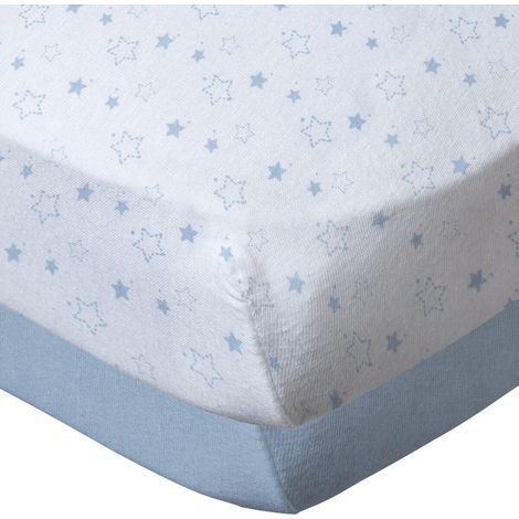 Set of 2 Fitted Sheets 70x140x17cm Oeko-Tex Cotton Blue Stars Baby Bed (1/5)