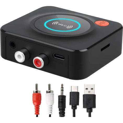 Bluetooth 5.1-Empfänger mit RCA- und 3,5-mm-AUX-Anschluss, kabelloser Audioempfänger für Stereoanlagen, Bassmodus und integrierter Akku, Reichweite bis zu 30 m, HiFi-Musikgenuss zu Hause (1/5)