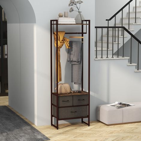Portant à vêtements avec 3 tiroirs tissu, étagères, tringle, 58.5x30x178 cm, marron (1/5)