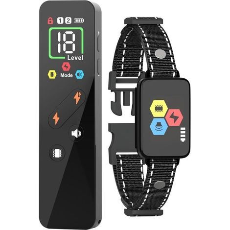 Collier de dressage pour chien, collier anti-aboiements avec télécommande d'une portée de 975 m (3200 pieds), 4 modes de dressage, 18 niveaux de sensibilité réglables et rechargeable (noir) (1/5)