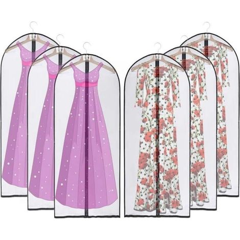 Faltbare Kleiderhüllen, 6 Stück, transparent, wasserdicht, staubdicht, Schutzhülle für Anzug und Kleiderschrank, für lange Kleider und Mäntel, 120 cm (1/4)