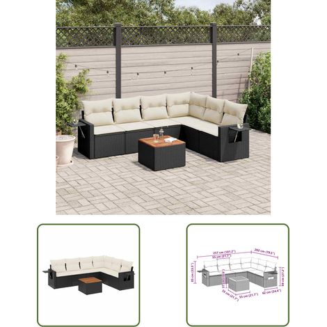 The Living Store 7-tlg. Garten-Sofagarnitur mit Kissen Schwarz Poly Rattan - Gartenmöbel Set - PE-Rattan Möbel - Outdoor Lounge - Esszimmergarnitur - Balkonmöbel (1/3)