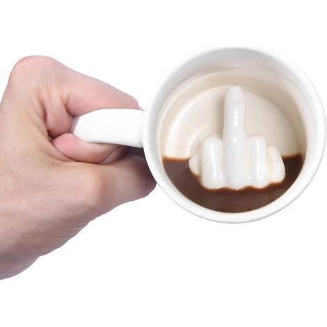 Mug en céramique « Doigt d'honneur sans vergogne » - 300 ml - Cadeau de bureau amusant pour les farceurs, compatible lave-vaissell (1/5)