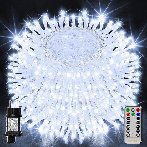 Guirlande Lumineuse Exterieure, 50m 400 LEDs Guirlande Guinguette Intérieur, 8 Modes avec Télécommande Idéale pour le Balcon, Chambres, Jardin, Terrasse, Cour, Maison, Mariage, Fête,Blanc Froid (1/5)