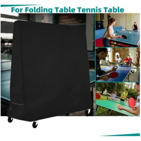 Housse de protection pour table de ping-pong extérieure 185×70×165 cm, polyester 210D, étanche, anti-déchirure, noir (1/4)